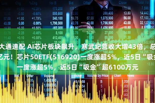 大通速配 AI芯片板块飙升，寒武纪营收大增43倍，总市值突破6000亿元！芯片50ETF(516920)一度涨超5%，近5日“吸金”超6100万元